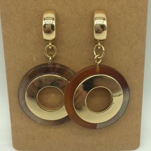 Beautiful Gold Tone Brown Faux Tortoise Shell Pierced Dangle Earrings J44